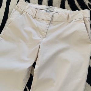 J. Crew beige cotton poplin stretch Cafe Capri chinos.